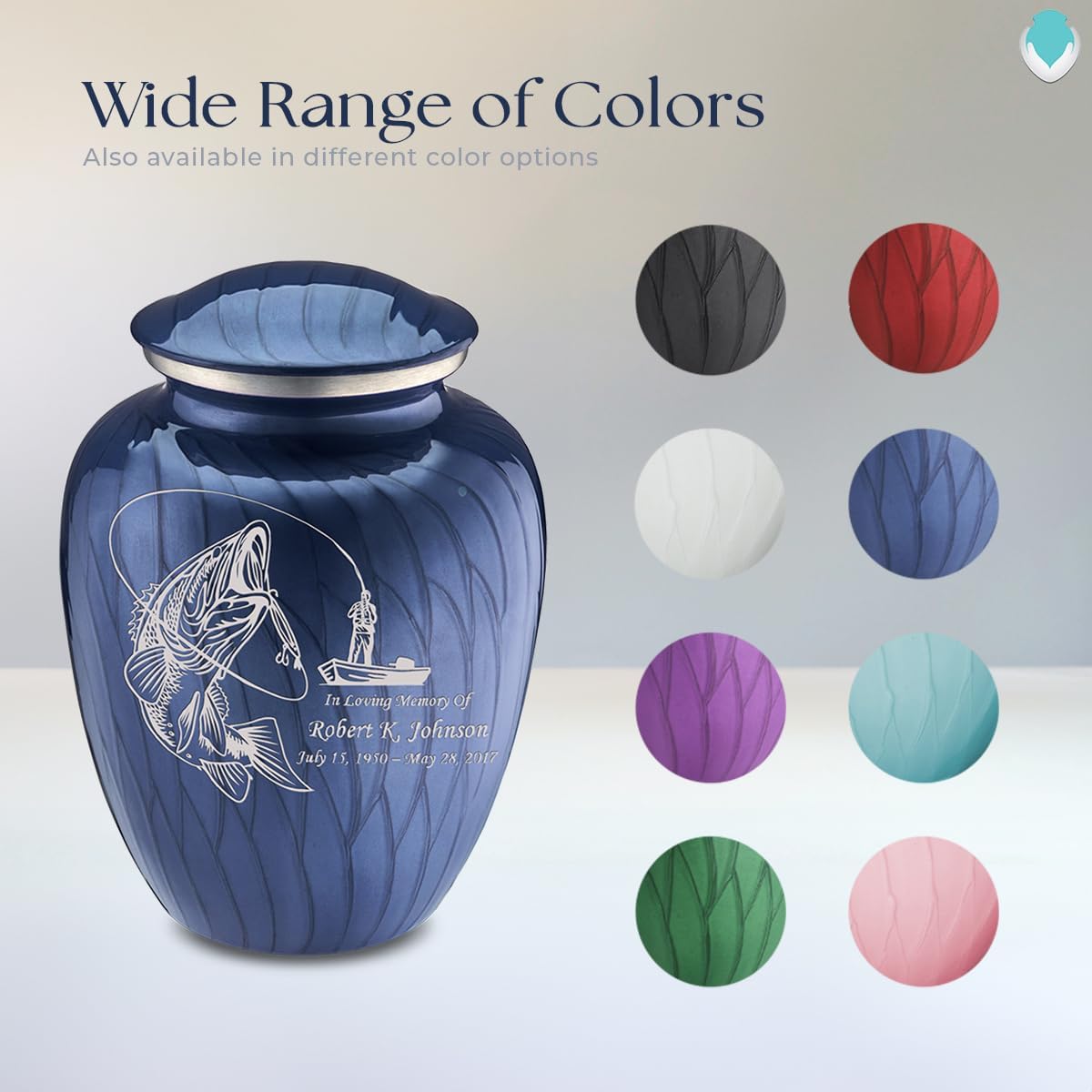 Geturns Embrace Adult Personalized Fishing Cremation Urns for Human Ashes I Large Pearl Cobalt Blue Funeral Urn for Men and Women I 200 lbs