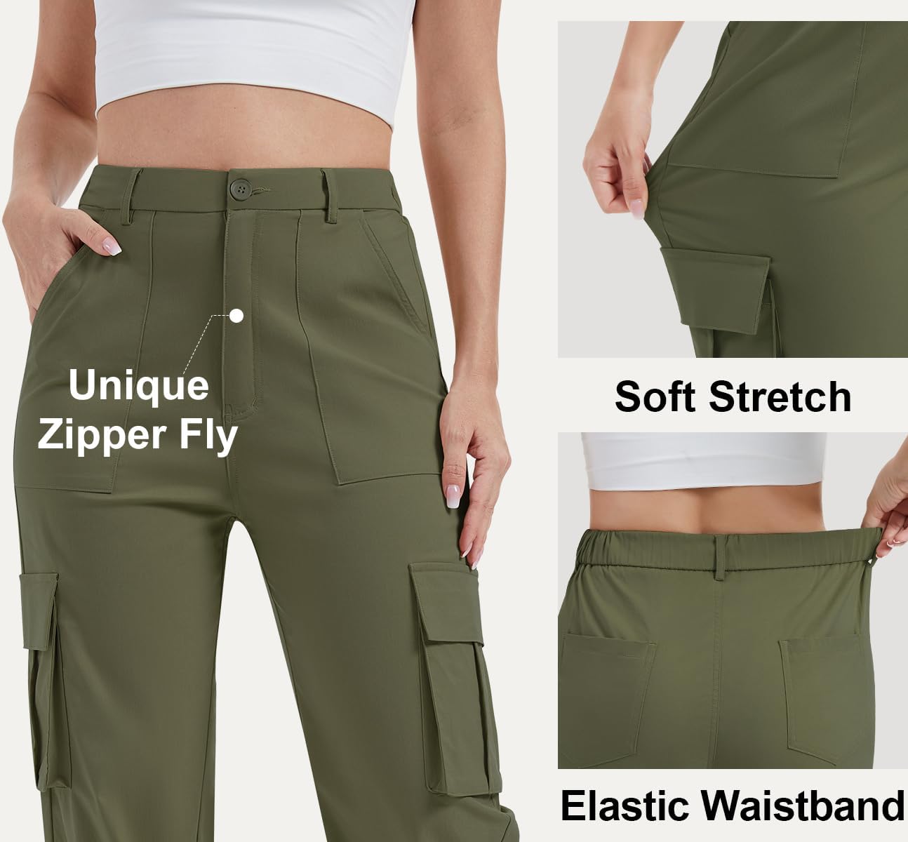 AVAMO Cargo Pants for Women with Pockets High Waist Lightweight Stretchy Hiking Casual Streetwear Baggy Wide Leg Pants - Image 4