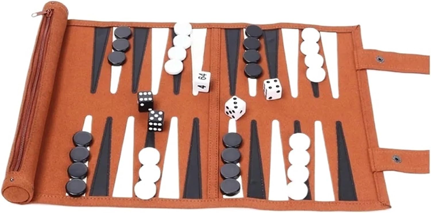 Roll-Up Travel Backgammon Set | PU Leather & Microfiber for Family