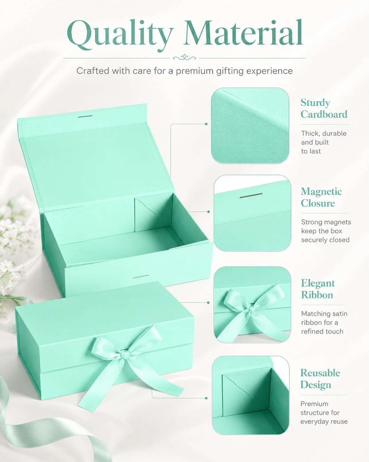 Scatole regalo, confezione da 5 scatole regalo magnetiche per damigella d'onore, scatole regalo con coperchio, grandi scatole regalo per matrimoni, confezioni regalo, compleanni, feste, Natale, 25 x