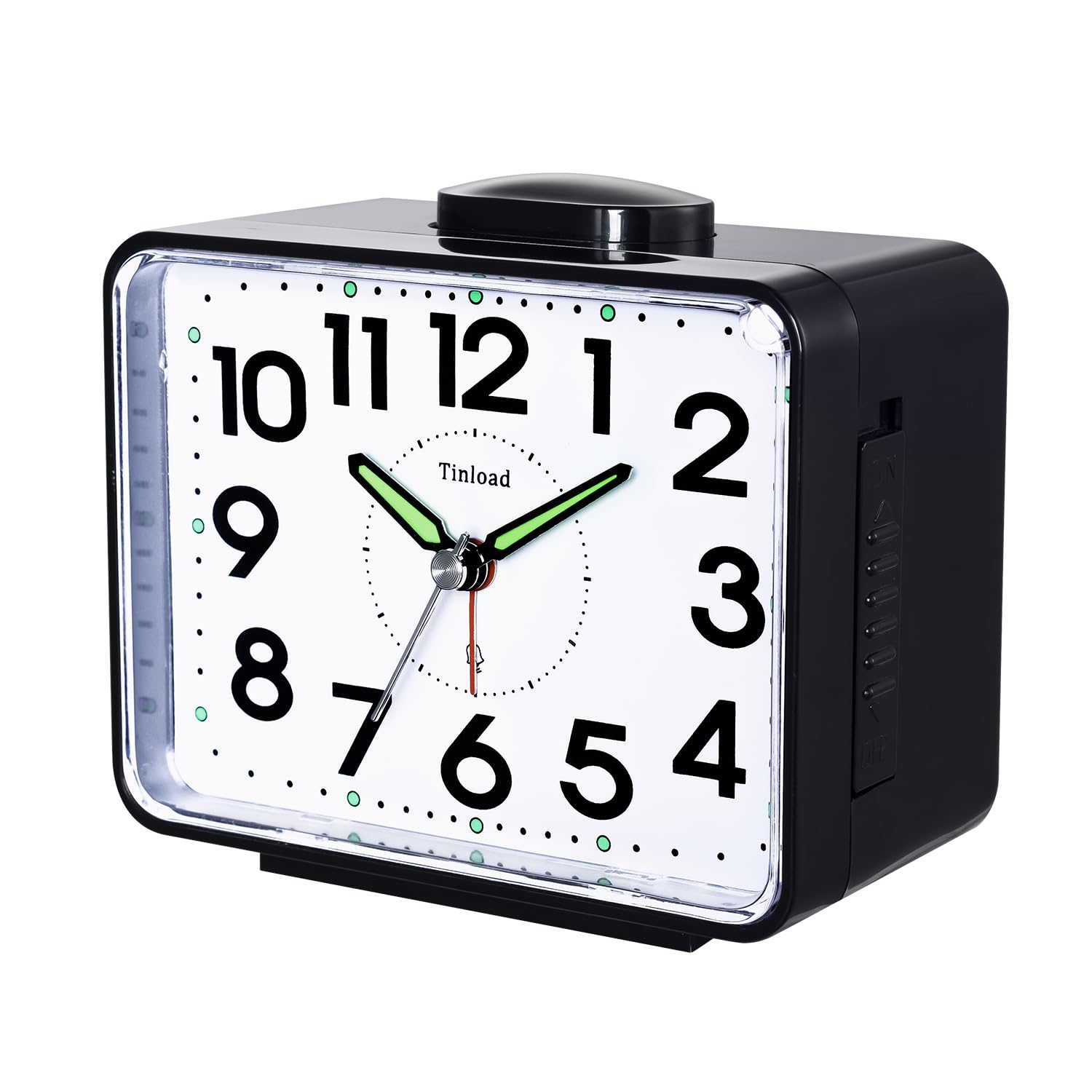 Tinload Réveil analogique pour seniors avec veilleuse, grand cadran de 4 pouces, réveil de table avec fonction snooze, alarme puissante, son de cloche en 3 niveaux progressifs, à piles