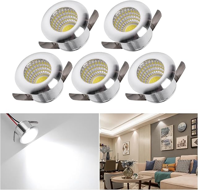 Elitlife 5 5-Pack Small Recessed Ceiling Lights, 3W LED Small Spot Lamp Cold White Ceiling Light with Transformer Flush Mount Downlights for Living Room Cabinet