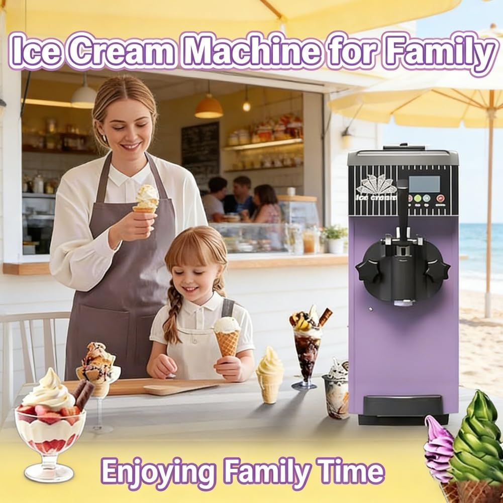 Maszyna do lodów Soft Serve, 450 W z wydajnością 4-5 kg/h, funkcja automatycznego czyszczenia, panel LCD, pojedynczy ekspres do smaku do domu i restauracji