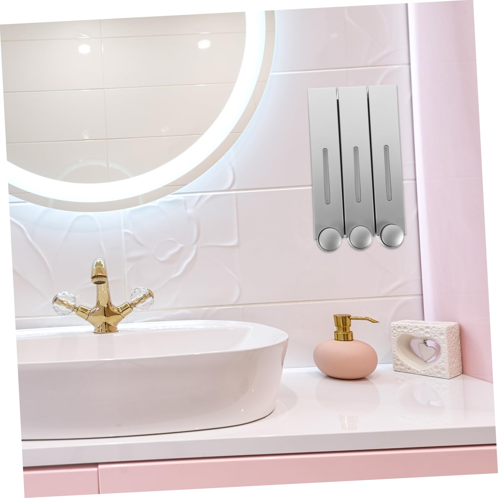 Alipis Dosatore Sapone da Parete a 3 Scomparti, Design a 3 Testine, Abs e Pvc, Argento, per Bagno e Doccia