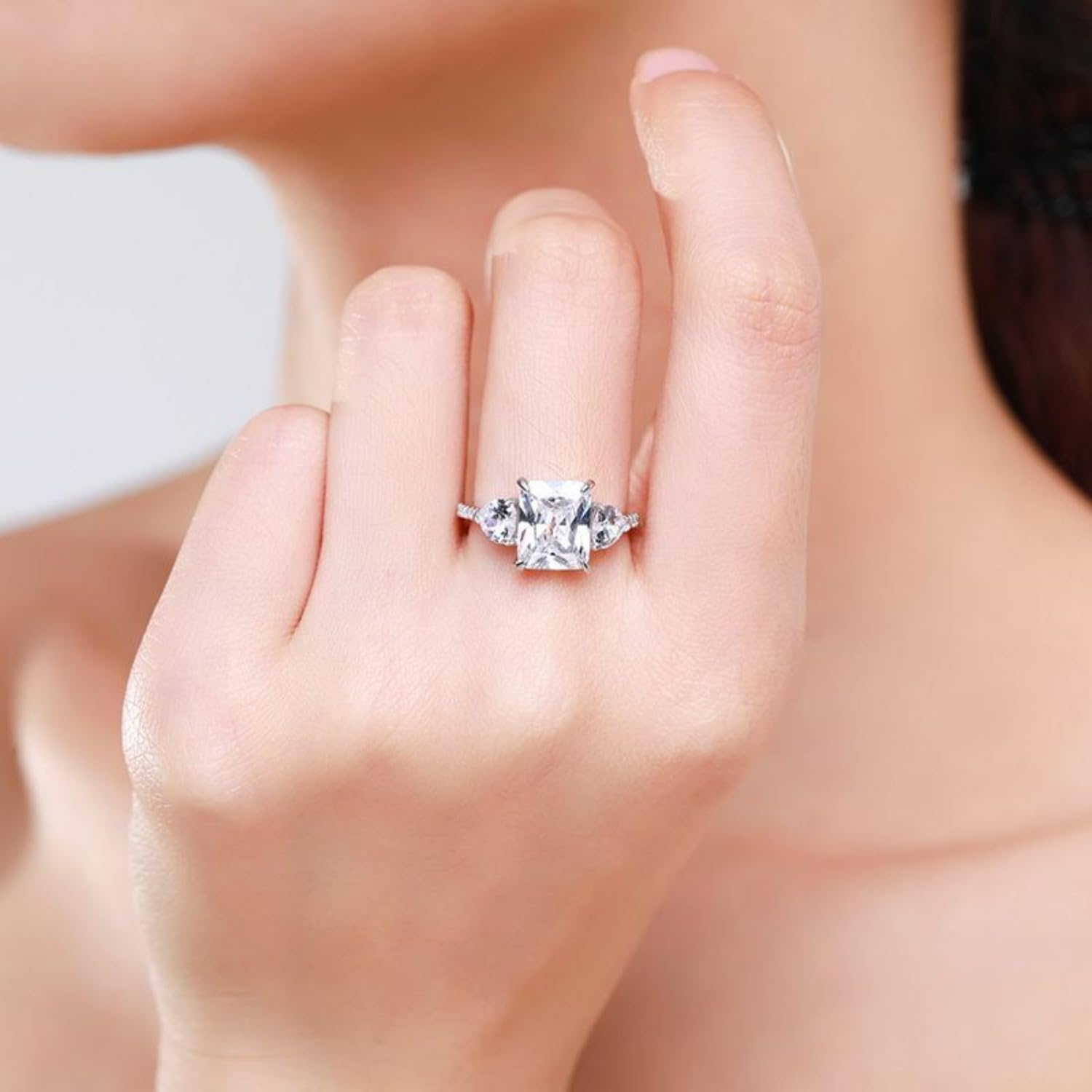 3-karatowe pierścionki zaręczynowe Moissanite dla kobiet promienisty krój D kolor VVS1 białe/zielone/różowe z diamentami obrączki certyfikatem(White,9)