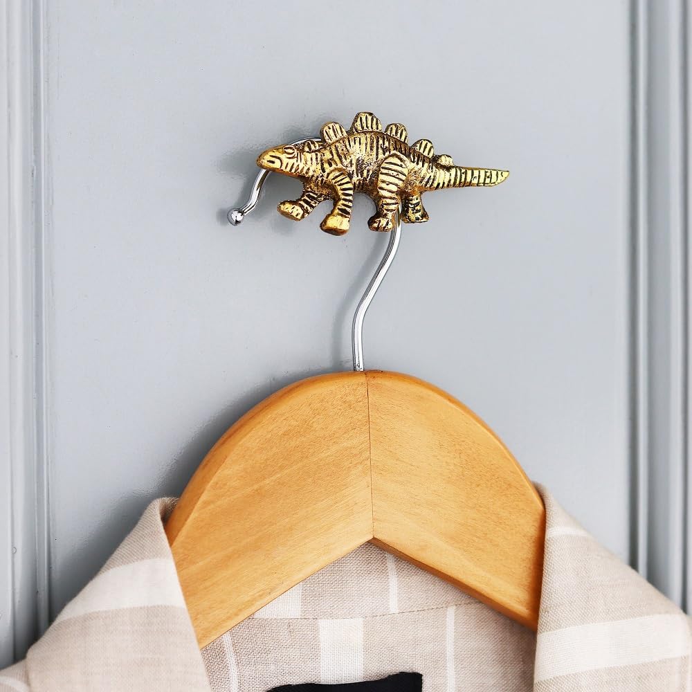 Indian Shelf 3 Pieces Cute Dinosaur Nursery Wall Hooks for Hanging Things Kids Decorative Bathroom Wall Decor Gold Towel Hooks for Hanging Coats, Purse, Backpack, Hats, Ties