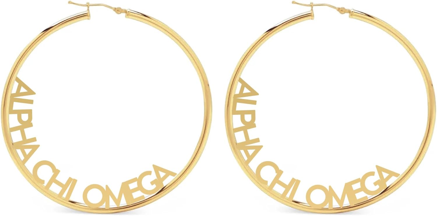 Sorority Shop Alpha Chi Omega- Hoop 18K Gold Plated Dainty Earrings for Women - Alpha Chi Omega Jewelry with Ideal 2" Diameter Hoops - Alpha Chi Omega Gifts