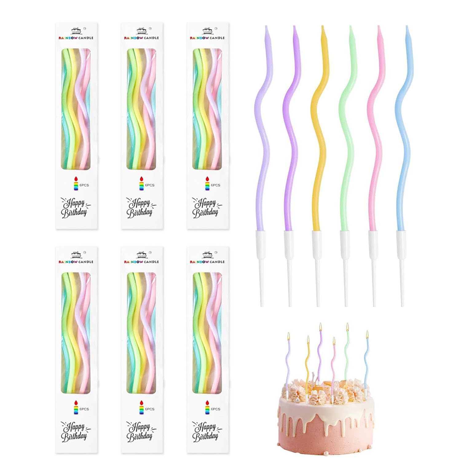 Yangwen Birthday Cake Candles, 36 Pcs Spiral Birthday Candles For Cake,Long Thin Cupcake Candle, Metallic Cake Candles For Birthday Wedding Party Cake Decorations(Colorful）
