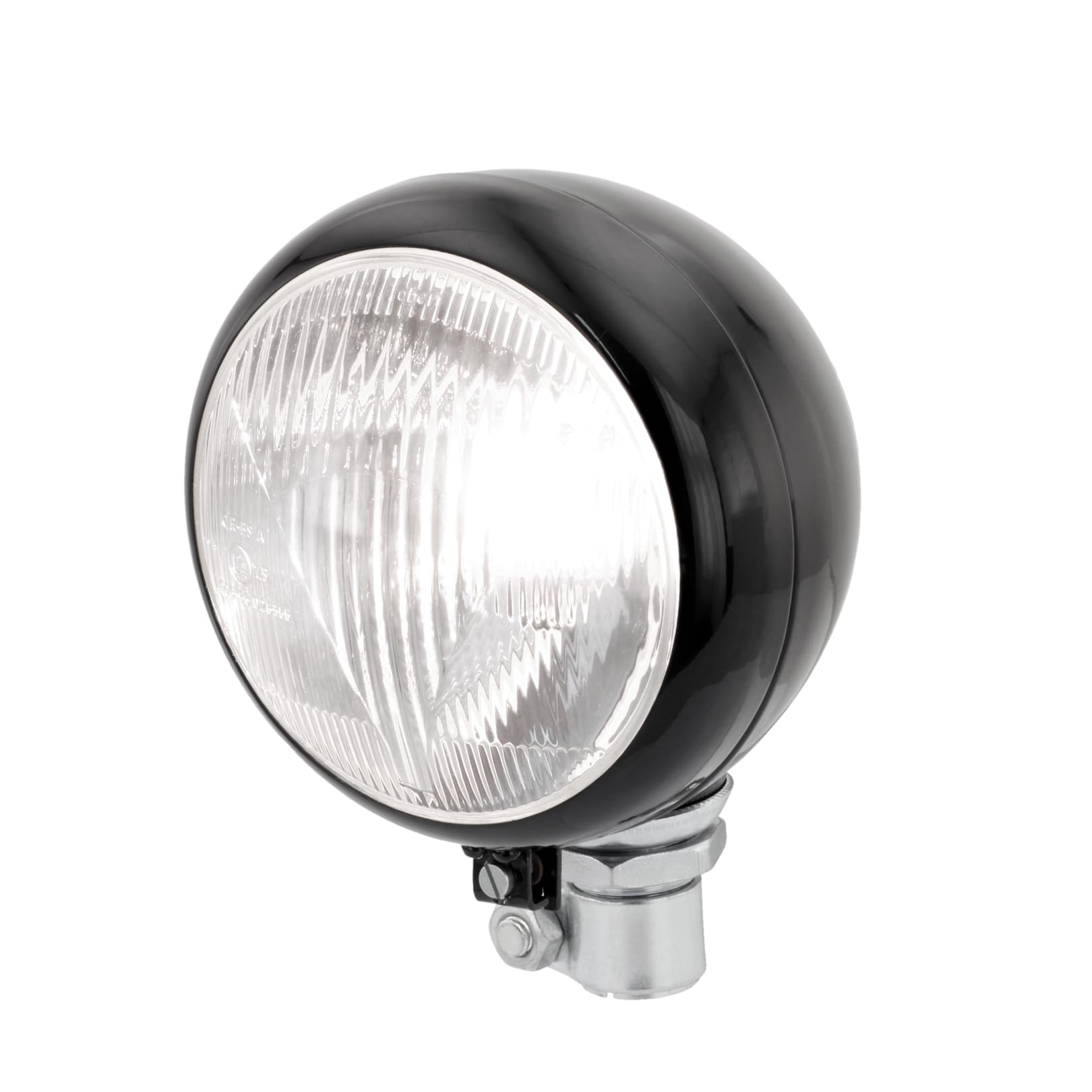 Oldtimer Traktor Scheinwerfer mit vertikalem Klemmrohr 24 mm – Einzelscheinwerfer links oder rechts verwendbar – Abblend- und Fernlicht, Echtglas, schwarz