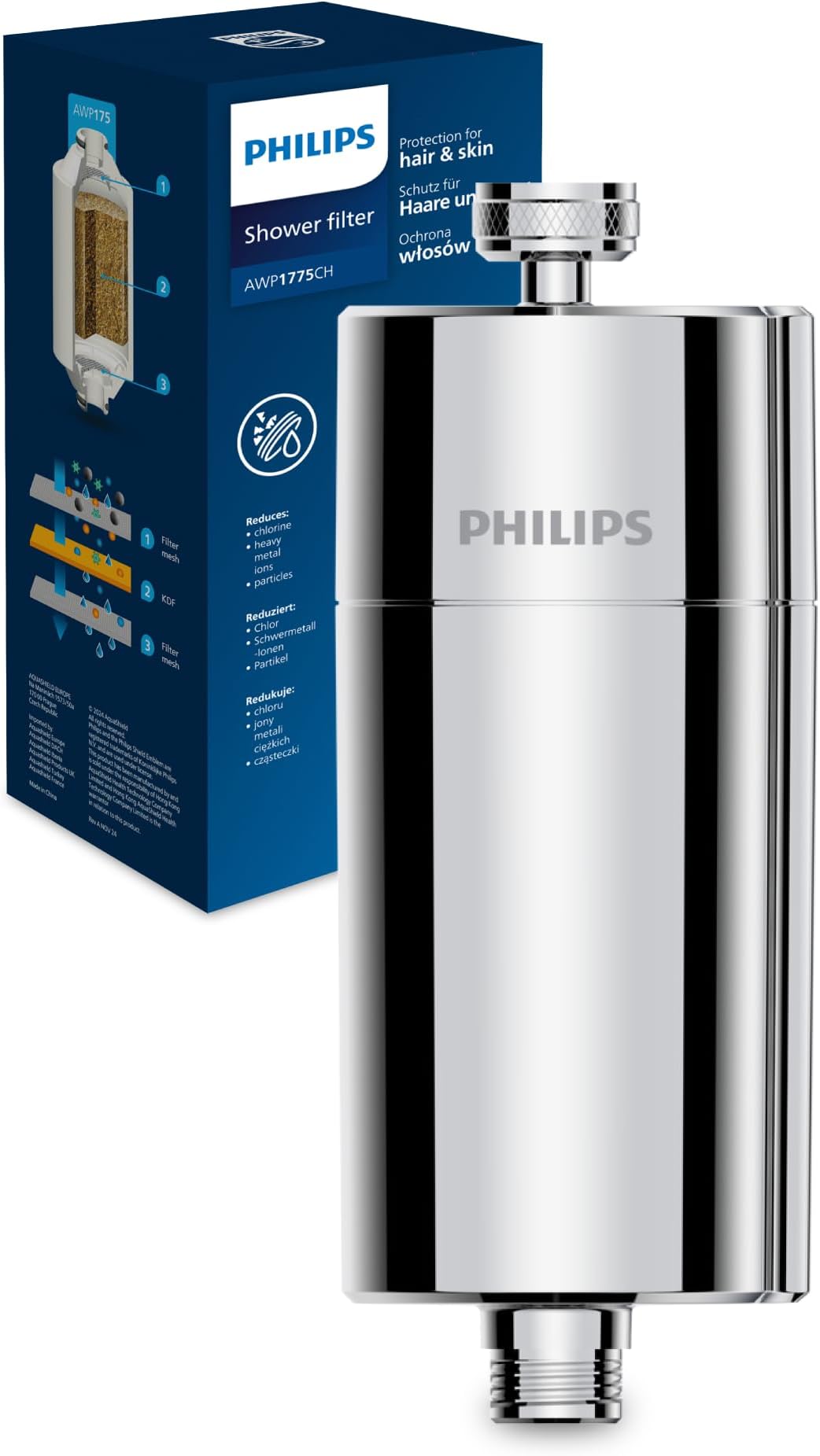 Water - In-Line Shower Filter, Reduces Chlorine by up to 99%, Easy to Instal, Fits all standard hoses and taps (Packaging may vary)