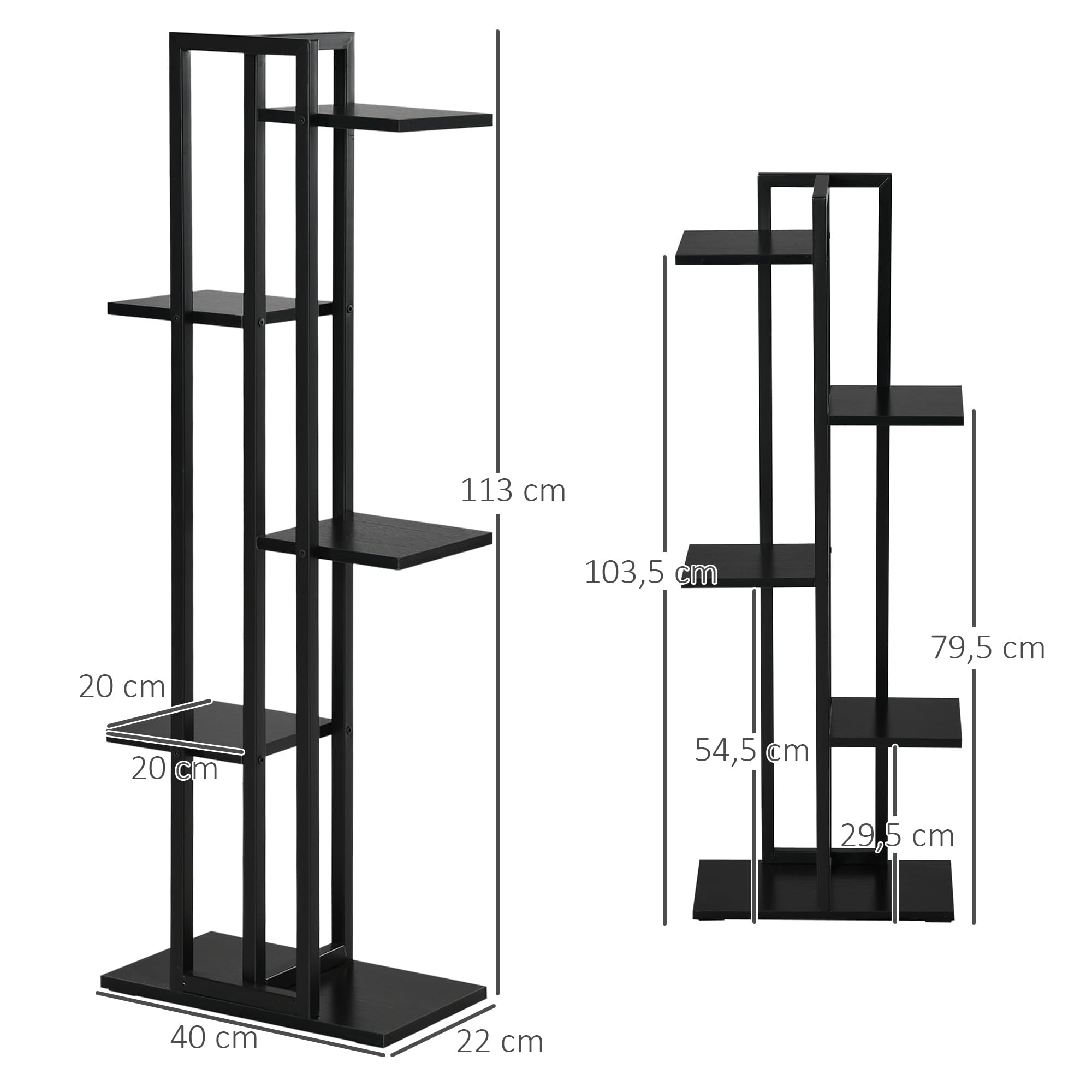 Outsunny Étagère à Fleurs en Acier 5 Niveaux, Intérieur et Extérieur, Support de Plantes, Étagère à Plantes pour Jardin, Balcon, Salon, Chambre, 40 x 22 x 113 cm, Noir