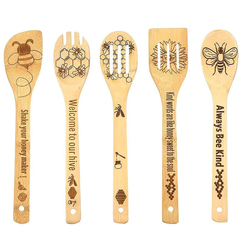 Cucharas de bambú de abeja para cocinar y decorar tu mesa con estilo rústico