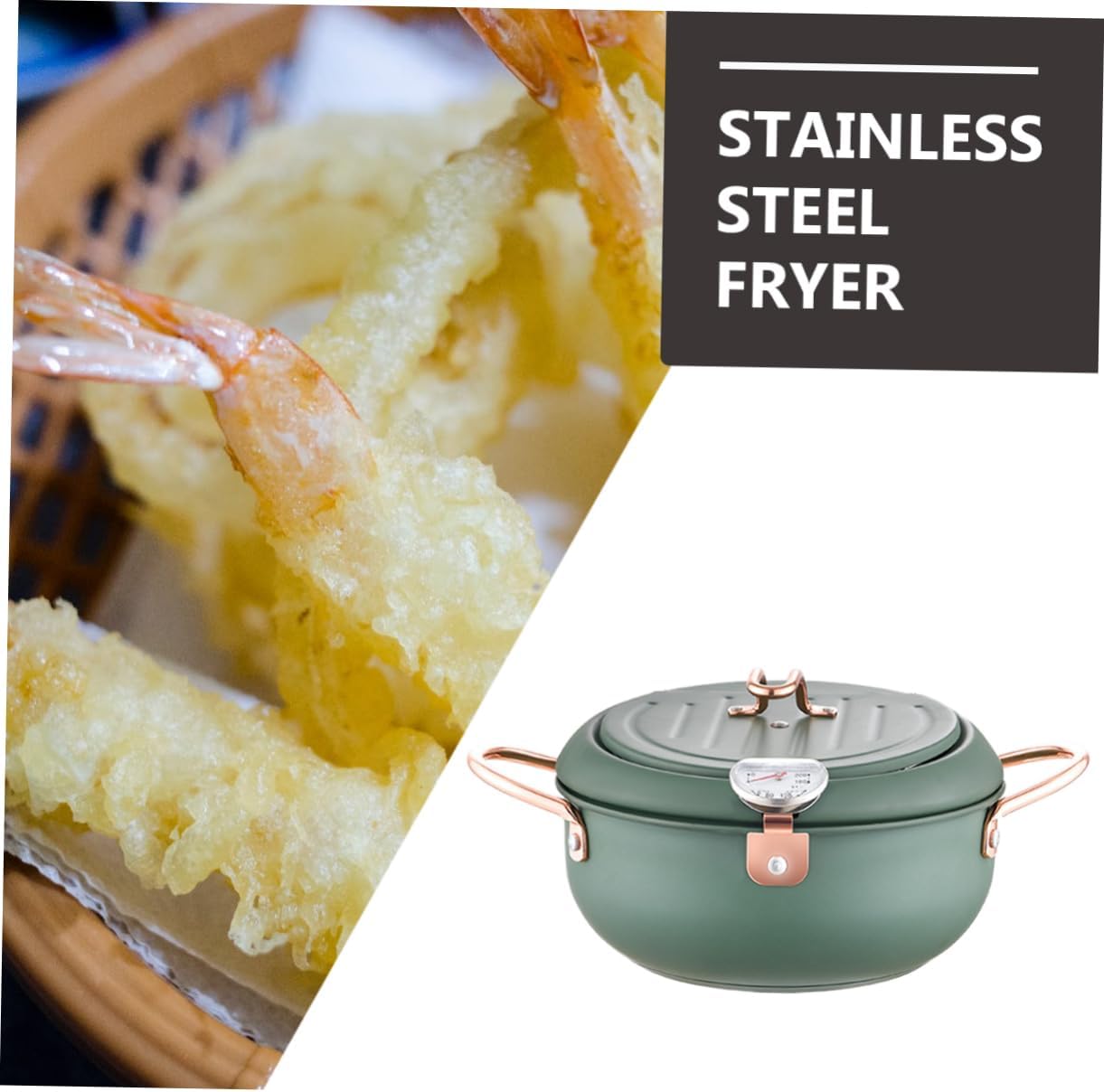 Garneck Stainless Steel Tempura Deep Fryer Pot with Splash Design Capacity Frying Pan for Household Use Non Stick Oil Pot with Strainer for Efficient and Easy Cleaning