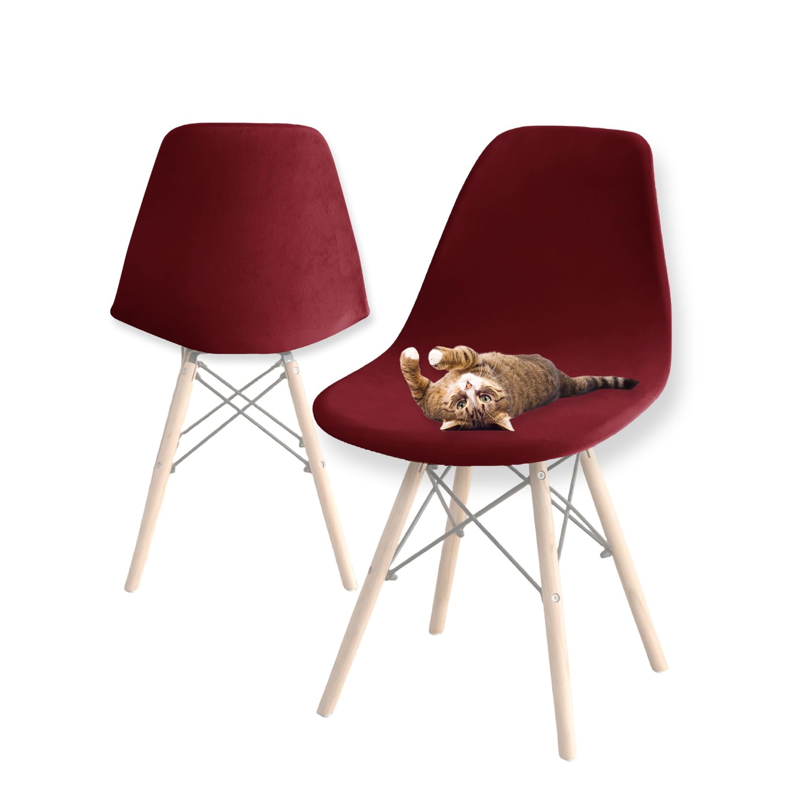 Stretch Modern Dining Chair Covers ,Stretch Scandinavian Velvet Slipcovers Chair Protector Seat Covers,Shell Side Chair Covers,for Dining Room,Wedding,Banquet & Party Decoration (Burgundy,4pcs)
