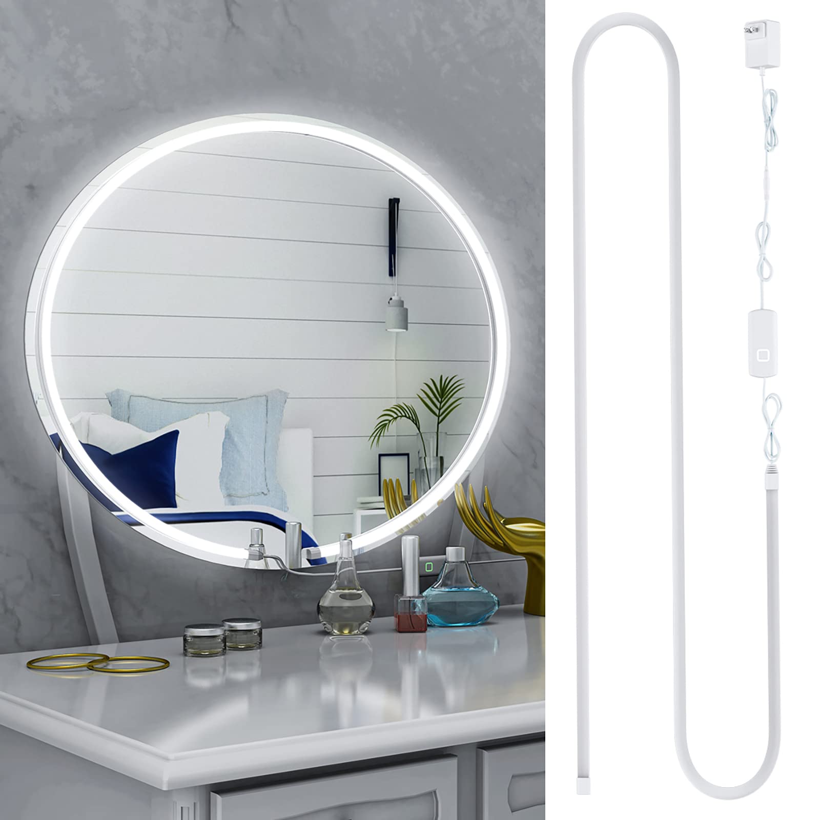MY BEAUTY LIGHTLED Vanity Lights Strip for Mirror, 6000K Bright Daylight White Vanity Mirror Lights, 3.28FT Dimmable Makeup Light, ELT Approval 24V Stick on Lights for Mirror