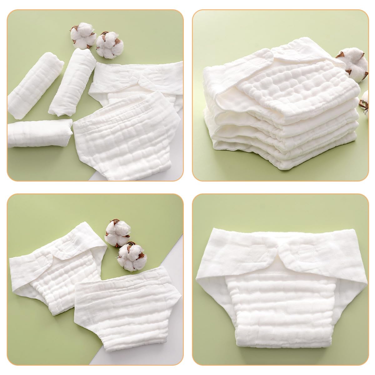 ORFOFE Pañales Reutilizables 5 Piezas de Algodón Blanco para Bebés Tejido Ligero Secado Rápido, Insertos para Uso en Casa y Durante el Sueño, Talla M