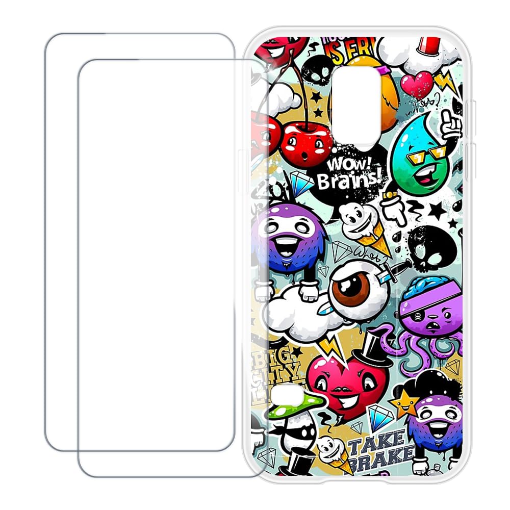 Compatible with Samsung Galaxy S5 Mini Case Colorful Custom Cover with 2 Pack Tempered Glass Screen Protectors - Shockproof Scratch-Resistant (Graffiti)