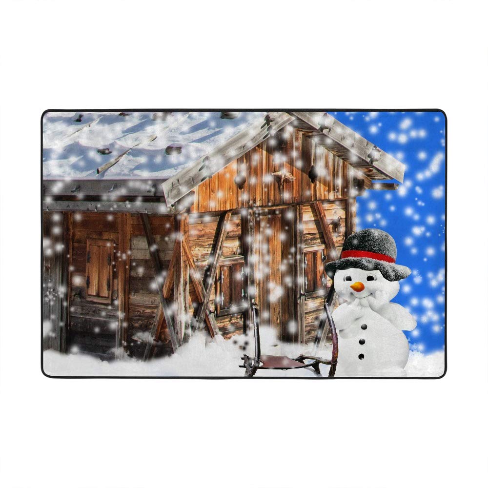 Tapis de Noël grand format 183x122cm bonhomme de neige en velours corail pour maison