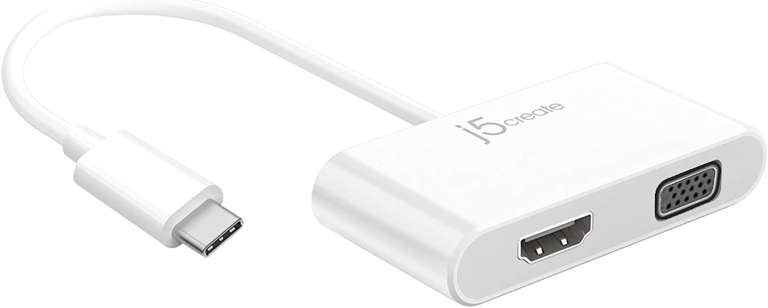 j5create USB-C to HDMI/VGA Adapter - Support 4K60Hz HDMI or 1080p VGA, Mirror and Extended Mode - Compatible with iPad Pro, MacBook, Surface Laptop and Thunderbolt 3/4 (JCA174)