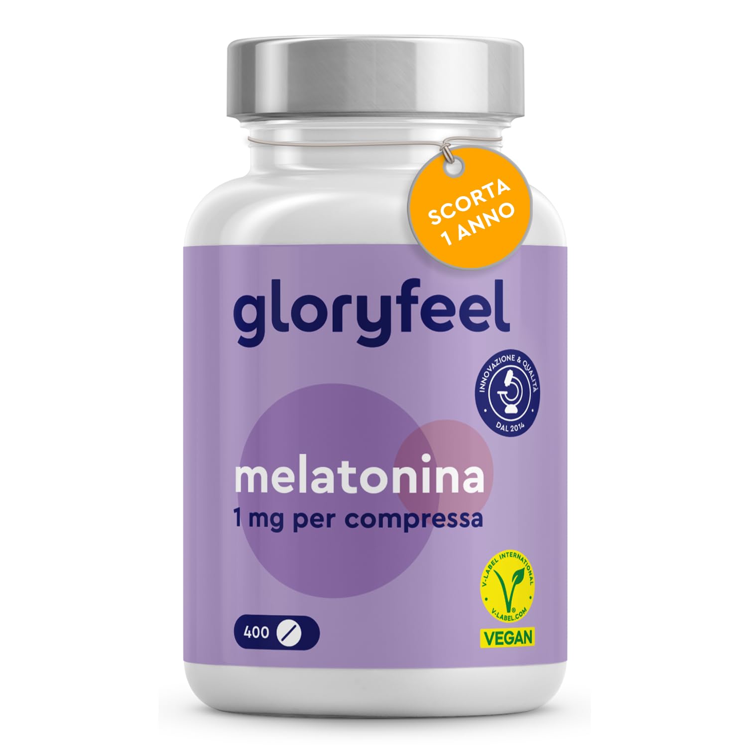 Melatonina Forte Pura per Dormire, Scorta +1 Anno, 400 Compresse, 1 mg per Compressa, per Prendere Sonno e per Fisiologico Rilassamento, Melatonina Forte per Dormire, Testato in Laboratorio, Vegan