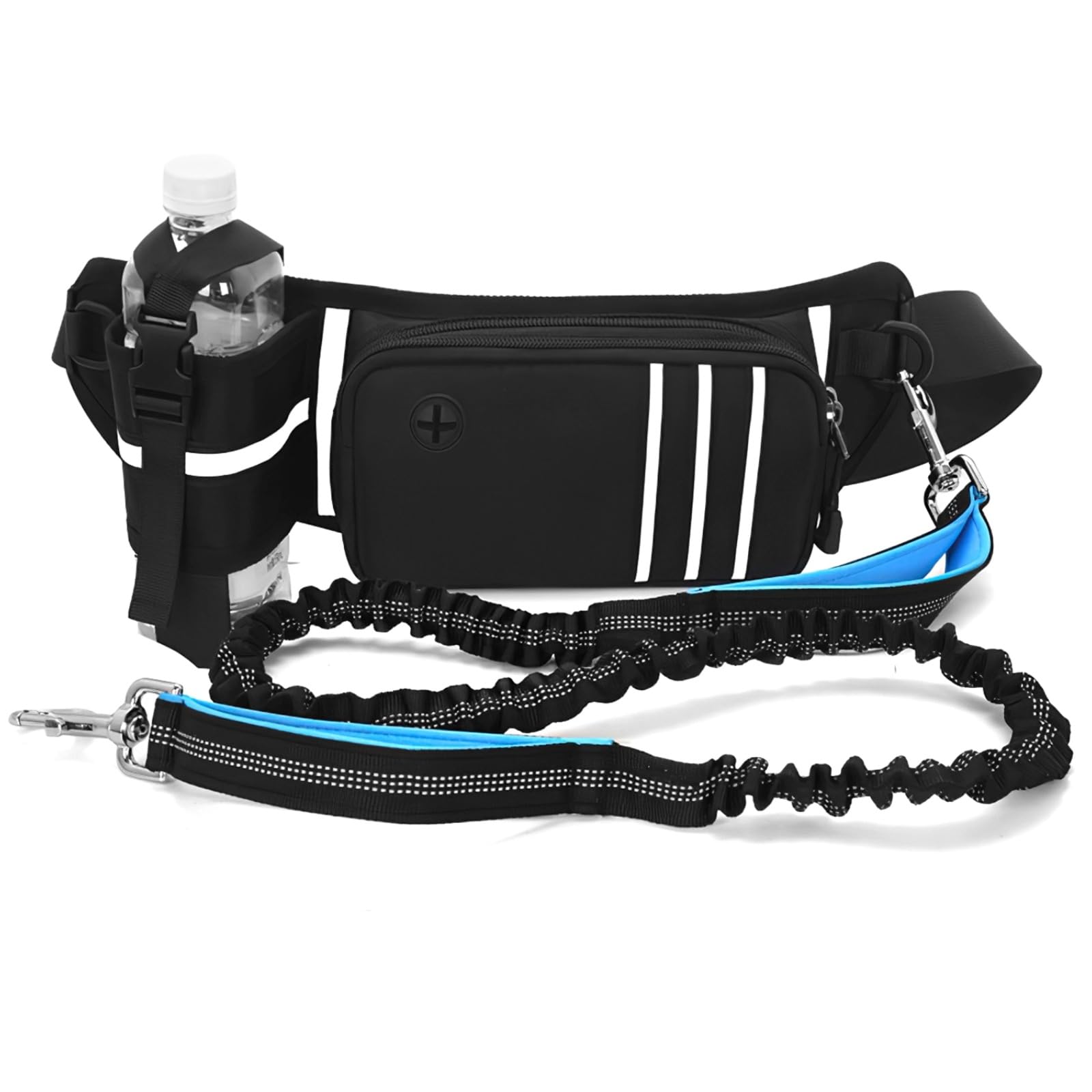 Hands Free Dog Leash Set, 15.3 in Adjustable Waist Leash with Water Bottle Holder, Shock Absorbing Leashes, Reflective Bungee Leashes for Running, Walking