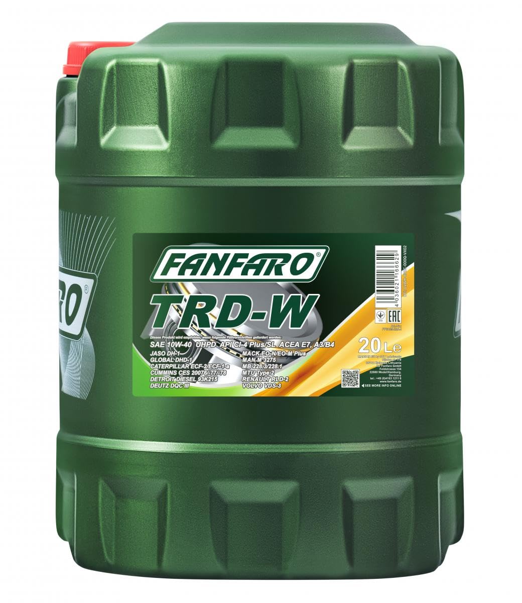 FANFARO Aceite de motor 10W-40 UHPD aceite parcialmente sintético ACEA A3/B3 ACEA A3/B4 ACEA E7 API CI-4 API SL TRD-W 20L Compatible con MERCEDES-BENZ Clase C T-modell S204 Clase E T-modell S212
