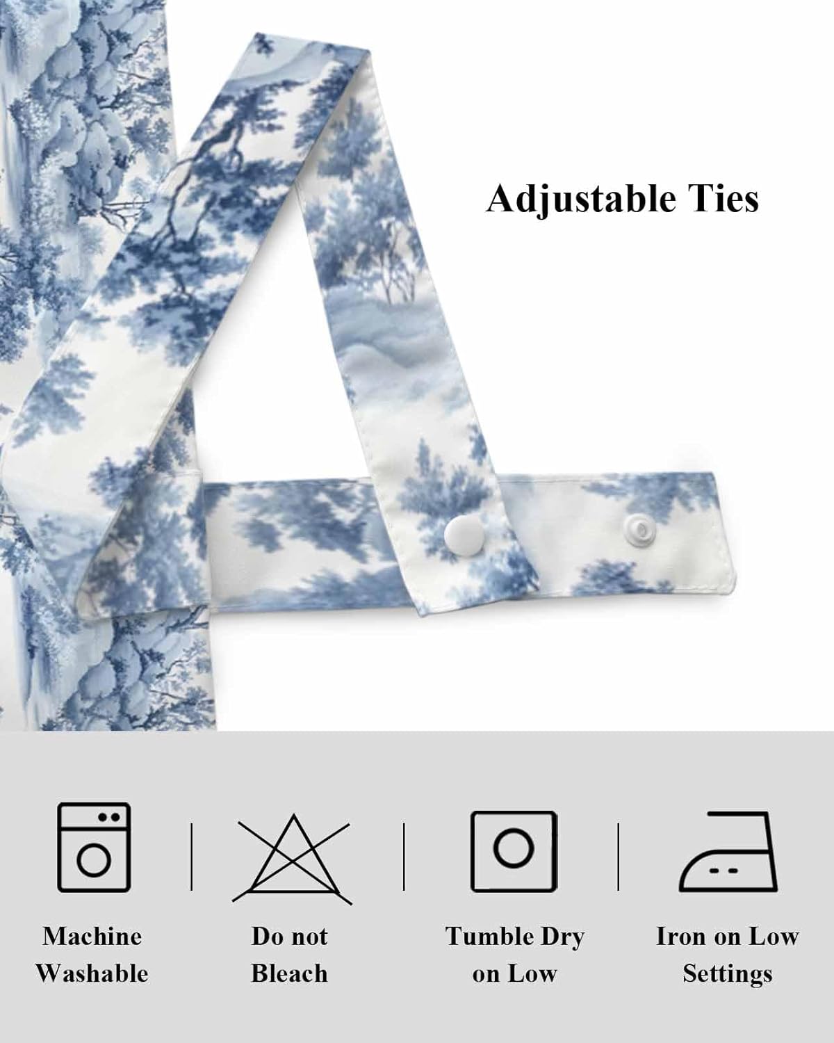 Chinoiserie Garden Plant Hill Scene Tie Up Valance Curtain for Kitchen-Small Window Shade Valances Adjustable Rod Pocket Windows Treatment for Bedroom Bathroom Asian Scenic Blue White,1 Panel 42"x18"