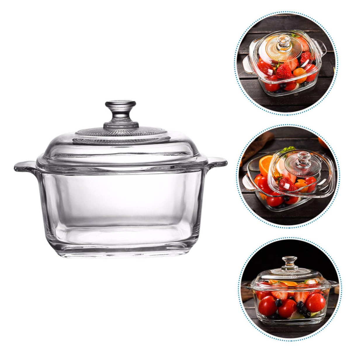 GARVALON Verdickte Glas Schüssel mit Deckel und Griffen Mikrowellengeeignete 1l Aufbewahrungsschale für Küche Ofen und Kühlschrankschüssel Lebensmittelbehälter für Suppe und Obst