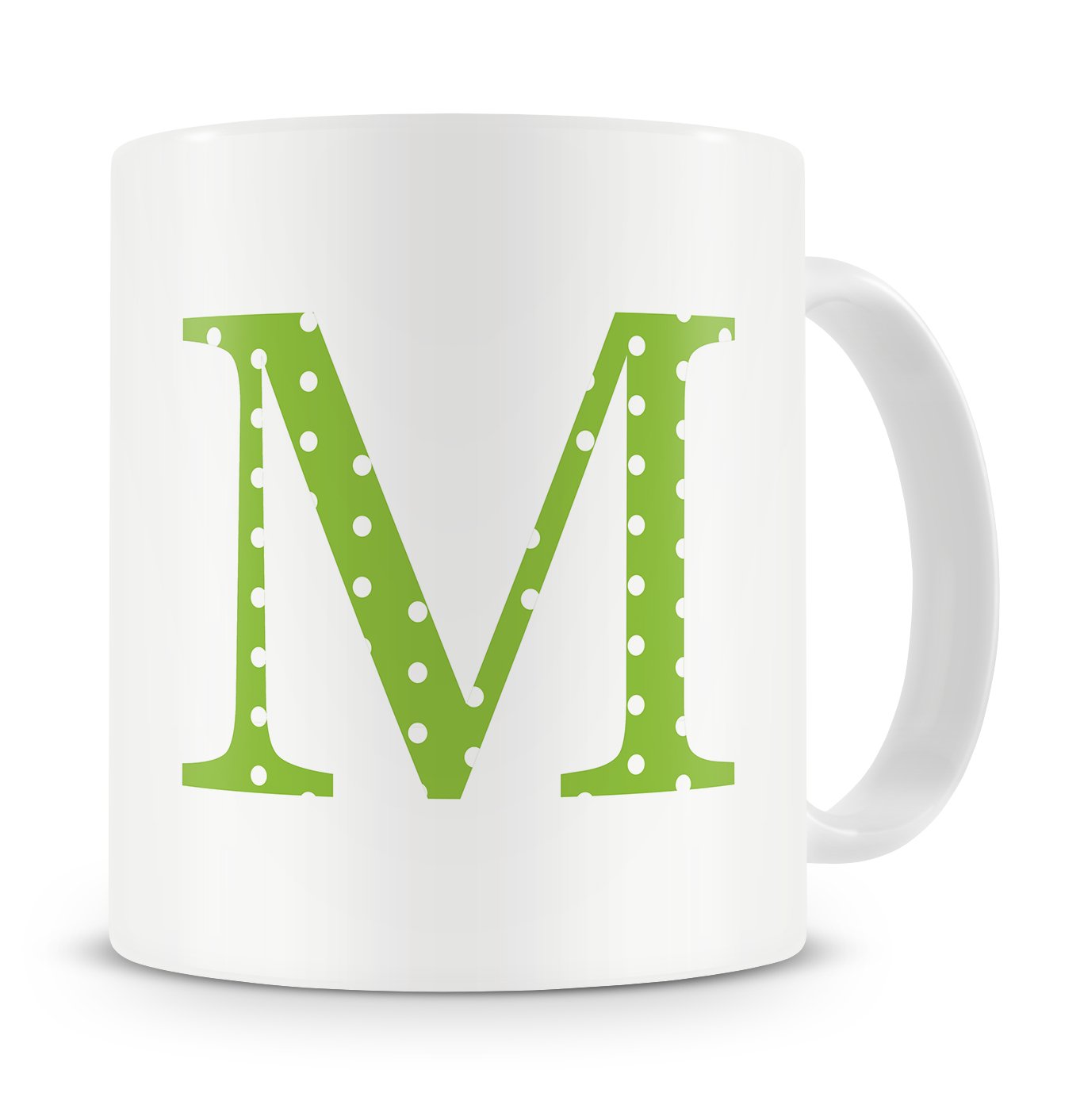 Givagift Green Letter “M” Mug – Letter M Mug, M Letter Mug, M Mug – Mug Gift/Present – Polka Dot Style – Modern/Cool/Trendy Style Mug (Green)