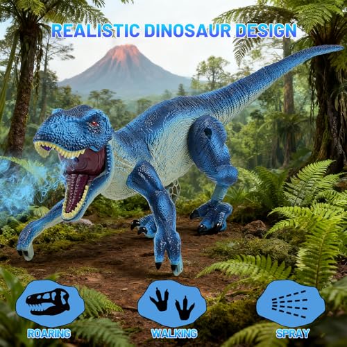 ToyFuntasy Remote Control Dinosaur Toys - Birthday Gifts for Boys Ages 3-5 4-7 8-12, Interactive Toy for Kids 3 4 5 6 7 8 9 10 11 12 Year Old, Walking Dino with Roar, Lights, and Spray - Blue - Image 5
