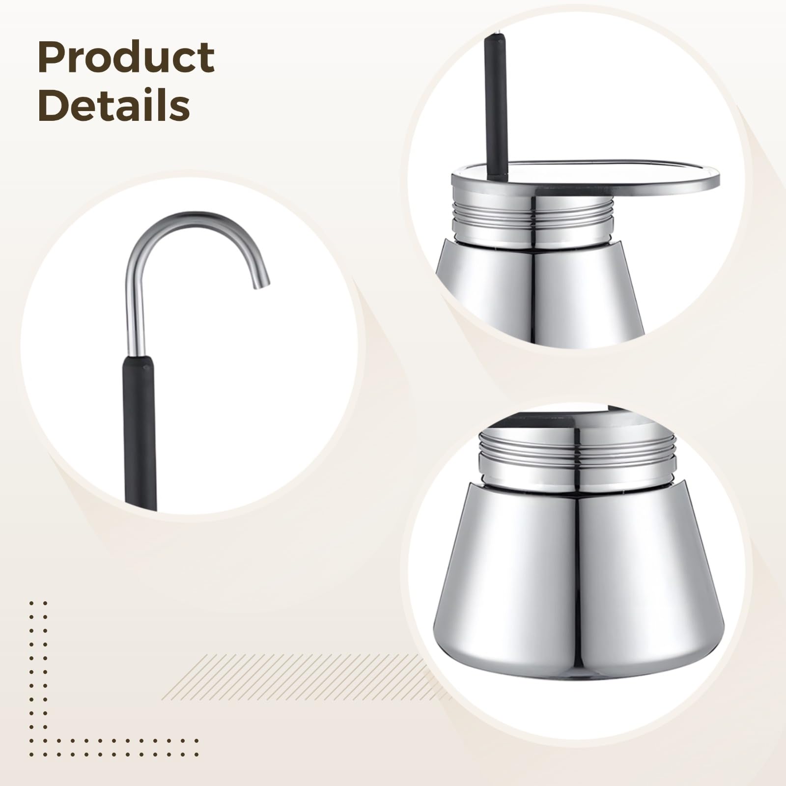 Cafetera Moka Pot de 3 tazas, cafetera de acero inoxidable, cafetera italiana con boquilla única