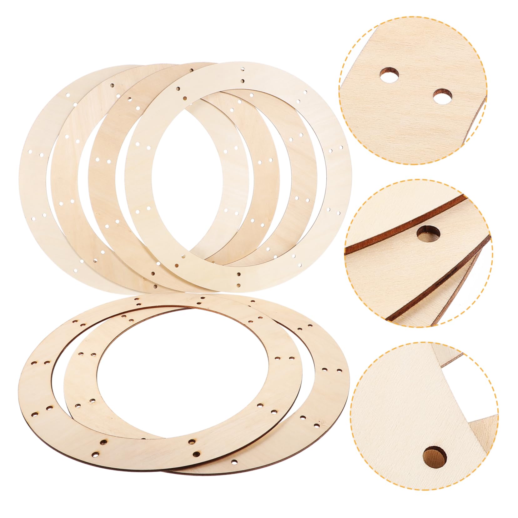 HOMOCONO Wooden Wreath Frame Rack 6pcs Large Circular Frames for DIY Decorations