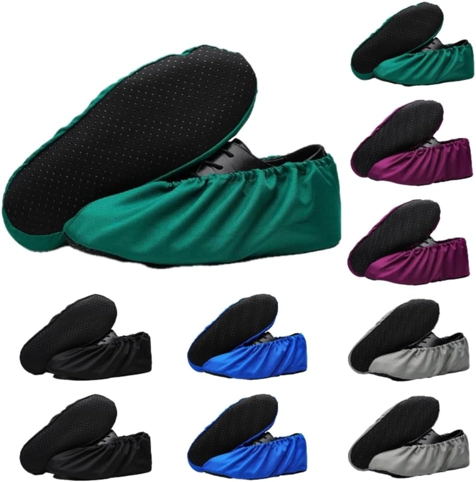Reusable Shoe Covers Thickened Cloth Fabric Boot Covers Machine Washable Non Slip Booties Pack Of 10 Pairs (Mixed Color, Large)