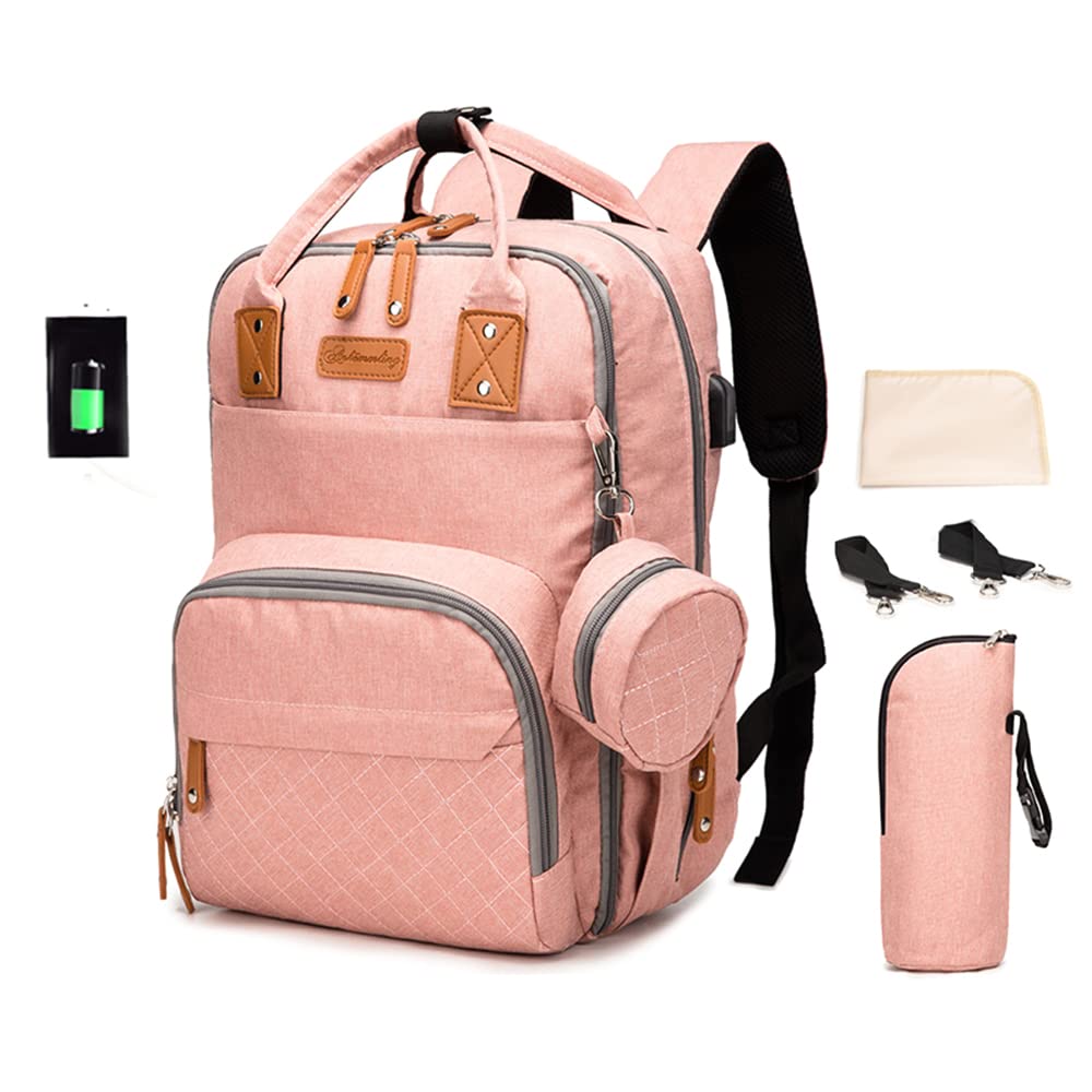 Portable Diaper Bag Backpack Travel Baby Nursing Bag Large Capacity Mommy Bag Water-Resistant with USB Charging Port Changing Pad Stroller Straps Bottle Bag-image-43