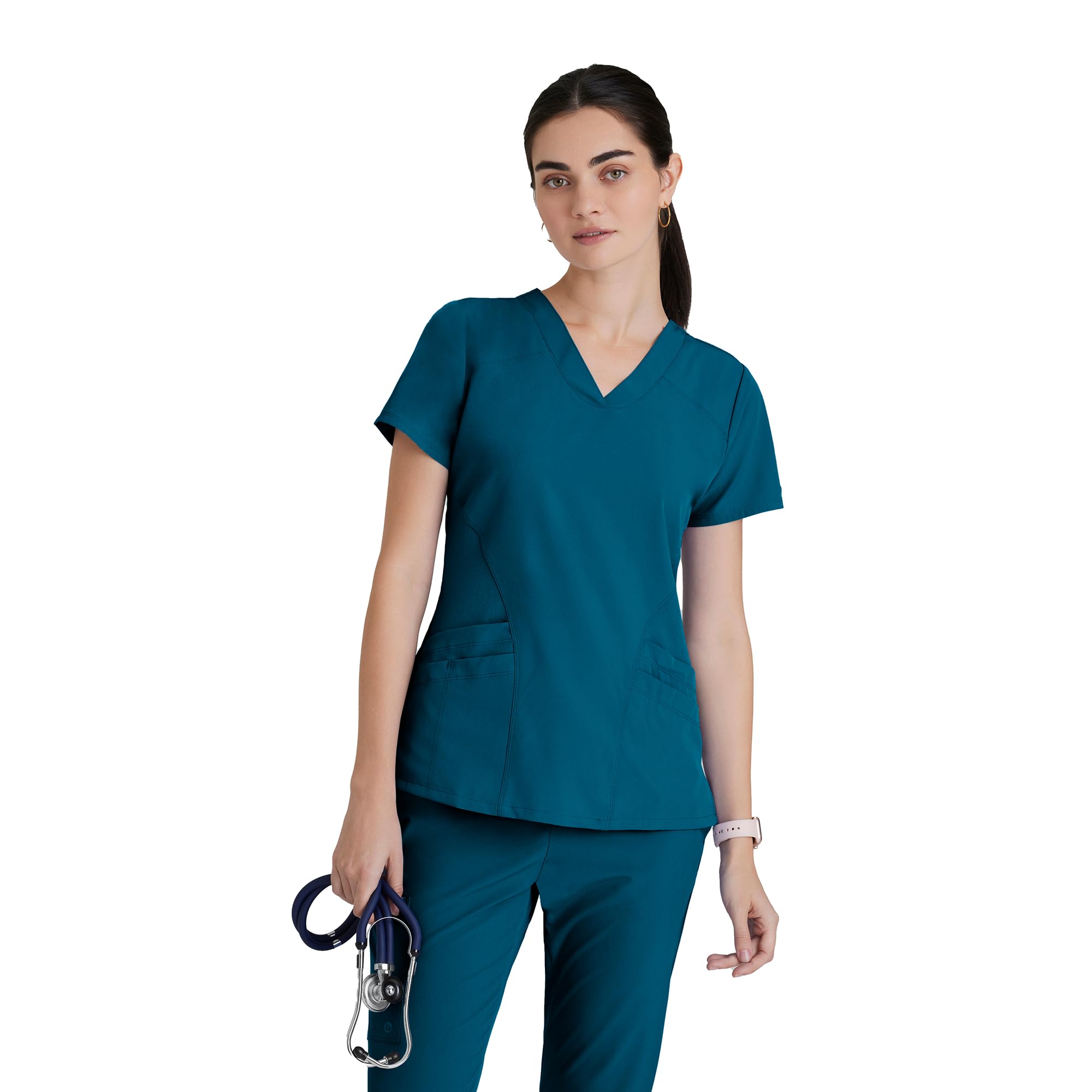 BARCO ONE Women's Pulse Scrub Top, Sporty V-Neck Medical Top w/ 4-Way Stretch & 5 Pockets