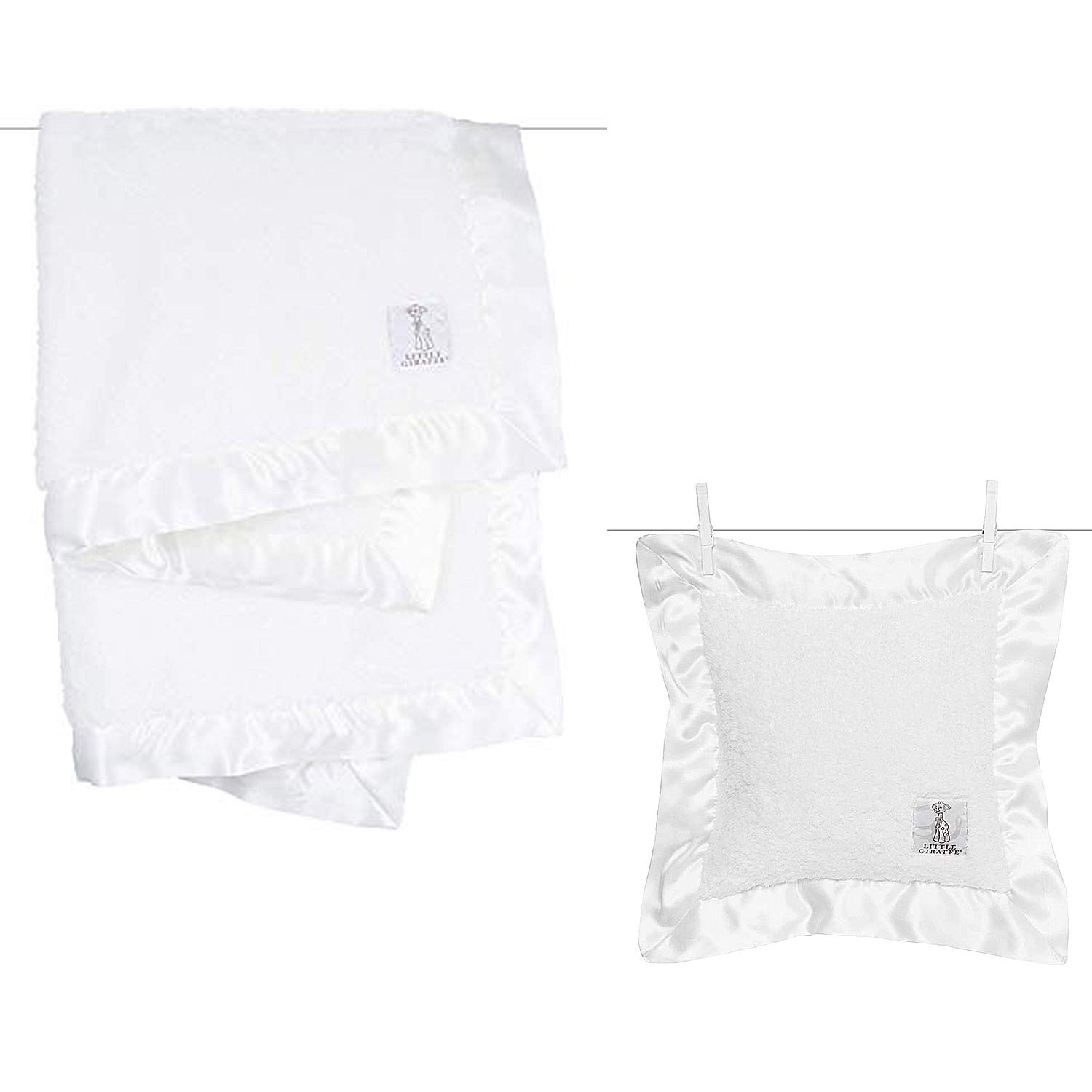 Little Giraffe Baby Gift Set - Chenille Stroller Blanket & Pillow (White)