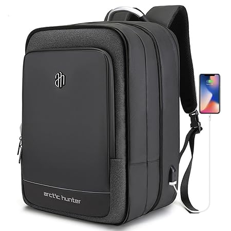 Arctic Hunter Premium 17 inch Laptop Bag 41L, Expandable, Waterproof, Anti-Theft, Overnighter Backpack for Travel Office College Men Women - Hustle (41 LTR, 3 Compartment & 9 Pockets, Black)