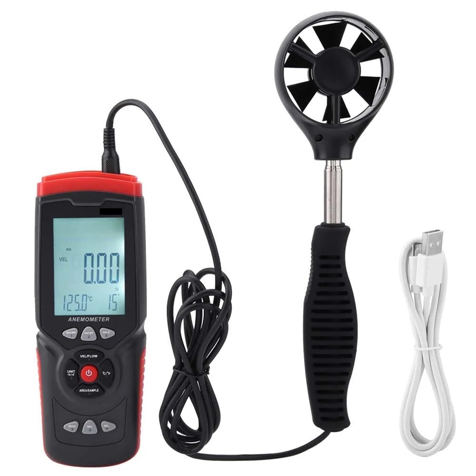 Anemómetro, Termómetro de viento, medidor velocidad del digital, anemómetro USB multifunción, temperatura y aire