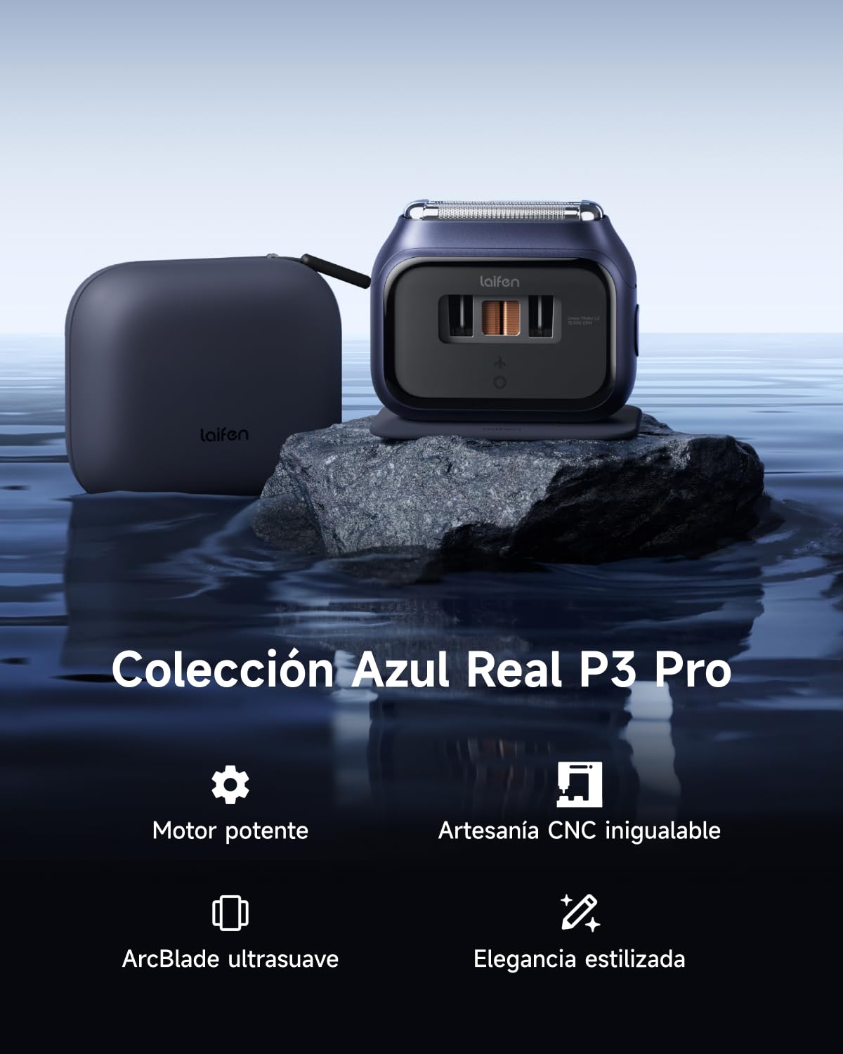 Laifen P3 Pro Afeitadora Eléctrica con Motor Lineal 12 000 CPM, 100 Min Autonomía, Carga Rápida 3 min, Uso en Seco y Mojado, Incluye Cápsula de Viaje y Almohadilla Antideslizante (Azul Real) — view 2