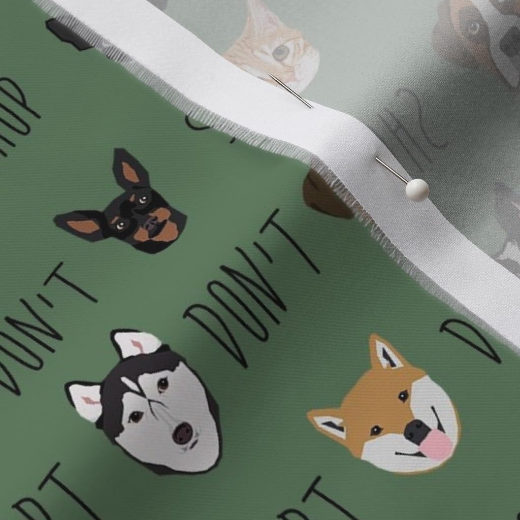 Spoonflower Fabric - Adopt Dogs Green Rescue Pet Portrait Printed on Organic Cotton Sateen Fabric by The Yard - Sewing Quilting Apparel Home Decor