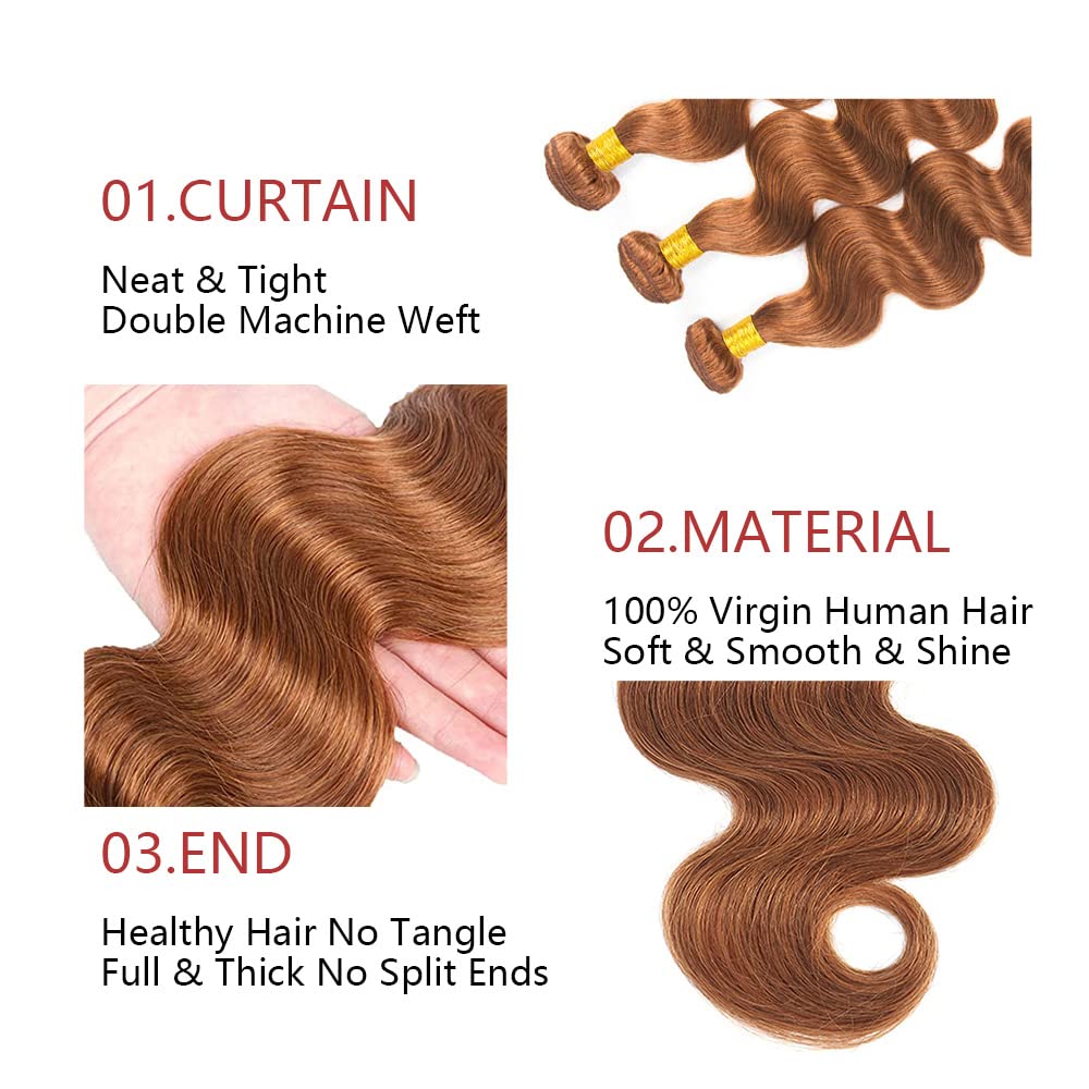 NEW ?Hair Extensions GOLDEN BROWN #30 *NEW* Amazon.com : Seeuiegam #30 Bundles Body Wave Brazilian Remy  main image 3