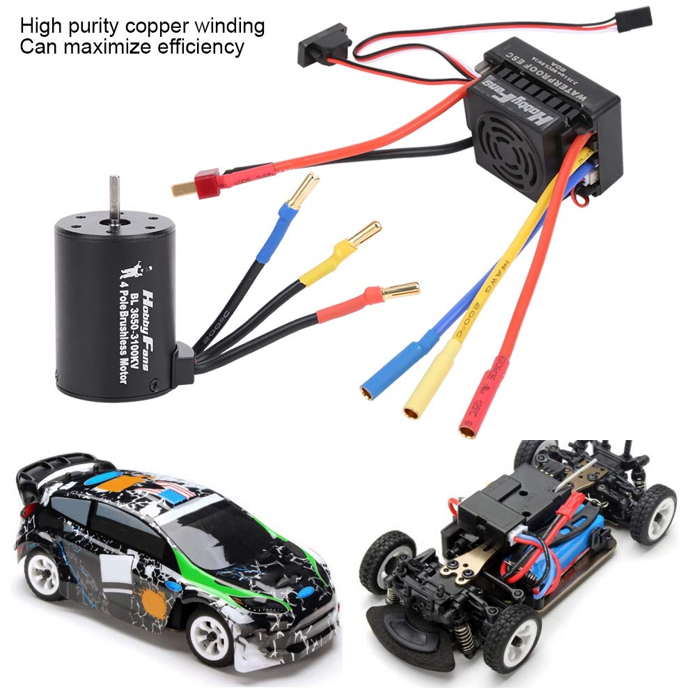 KEENSO 4P 3650 3100KV Sensorloser bürstenloser Motor, mit 60A bürstenlosem Regler, mit englischer Anleitung, wasserdichter bürstenloser Motor für 1/10 RC-Autozubehör