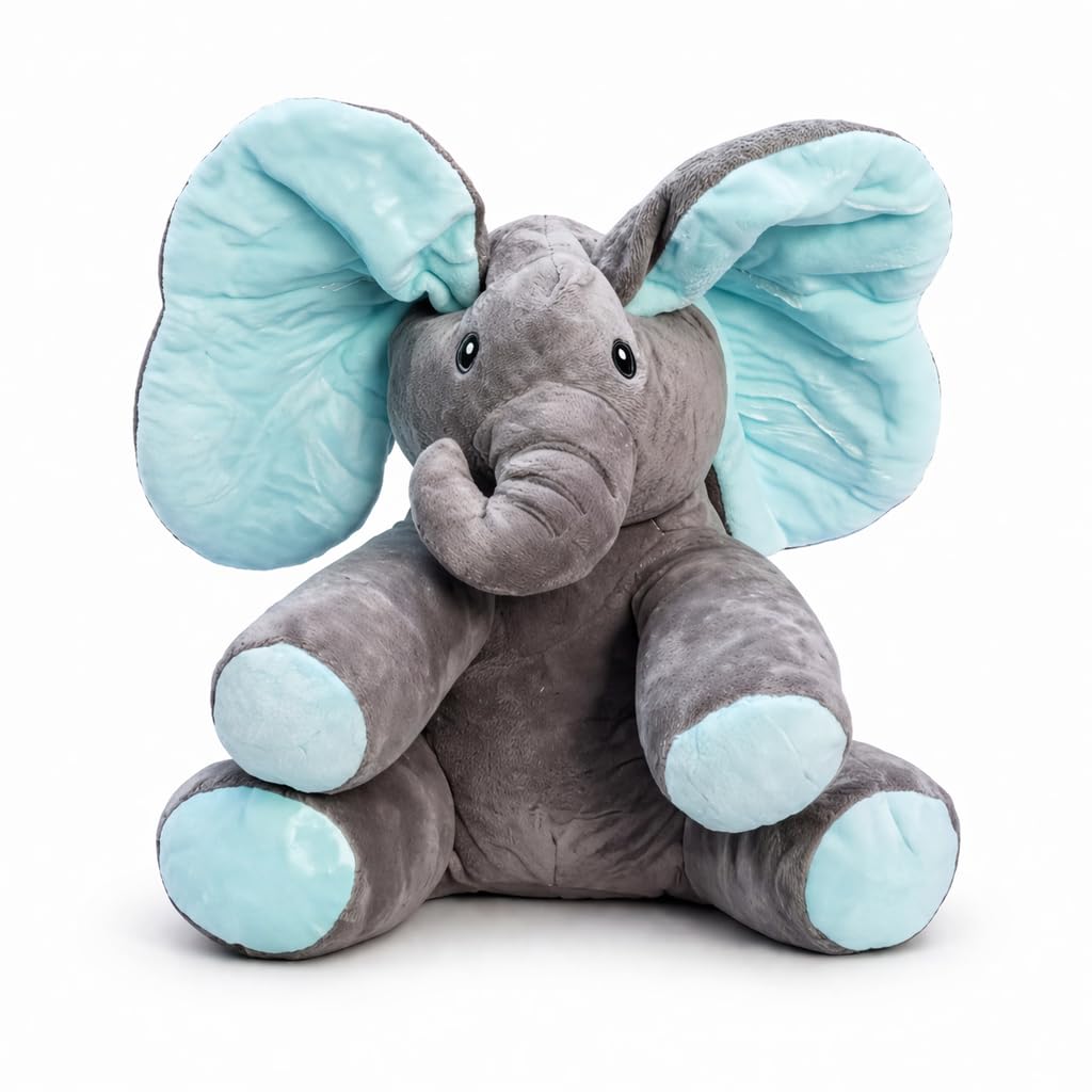 Monex Musical Elephant Plush Toy for Babies & Kids | Peek a Boo Elephant Toy with Flappy Ears | Soft Stuffed Animal Interactive Toy for Toddlers, Infants & Gift Purpose (Blue)