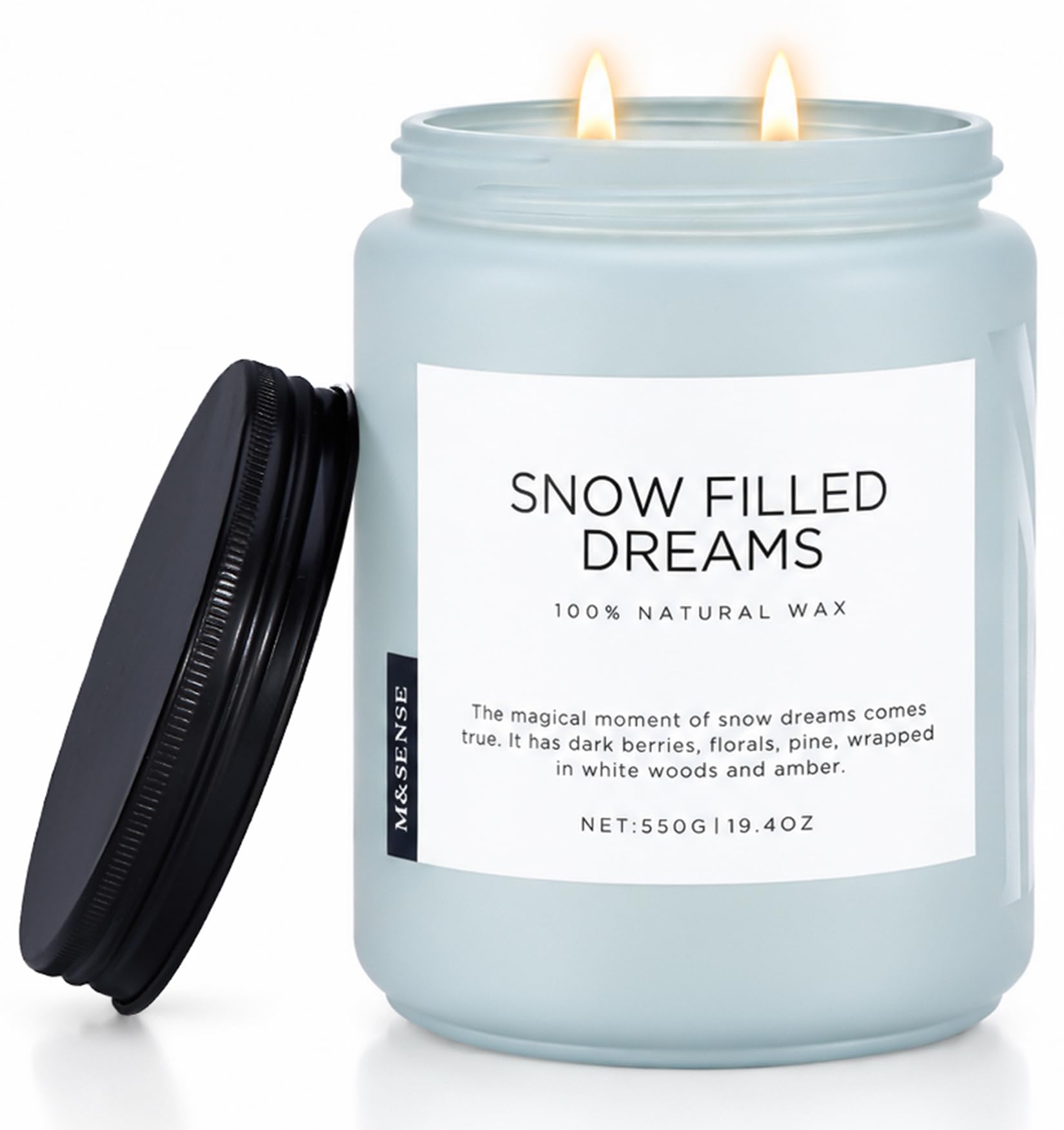 M&SENSE Duftkerzen groß im Glas Schneeverzauberte Träume Winter Kerzen mit Brombeere- und Kiefern 550g, 110 Std. lange Brenndauer natürliche Aromatherapie-Kerzengeschenke SnowFilledDreams