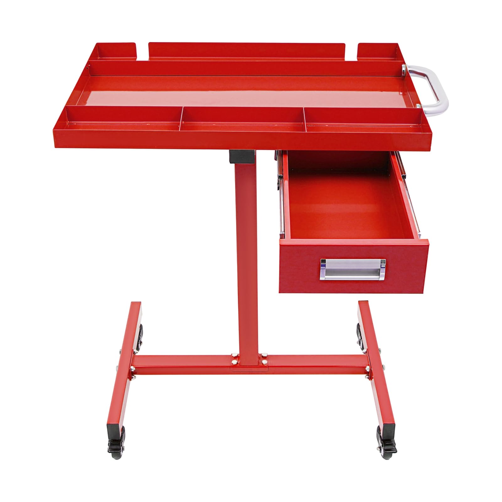 Carrello portautensili con cassetto e scomparti – Tavolo da lavoro mobile per garage e officina, portata 100 kg, 4 ruote freno, rosso, 80 x 50 x 90 cm