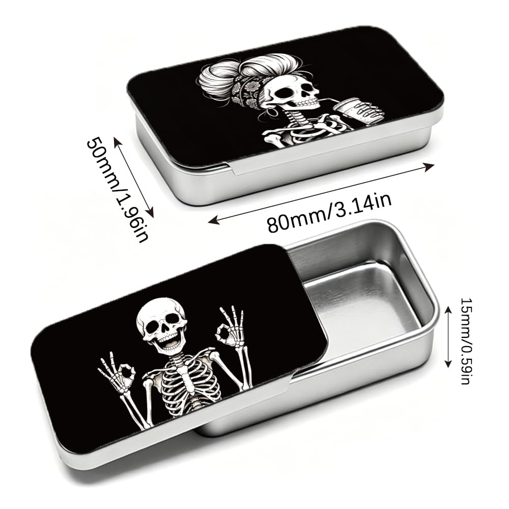 Pack de 4 estuches de viaje con hilo dental con diseño de calavera, pequeñas latas de metal para trabajo y camping