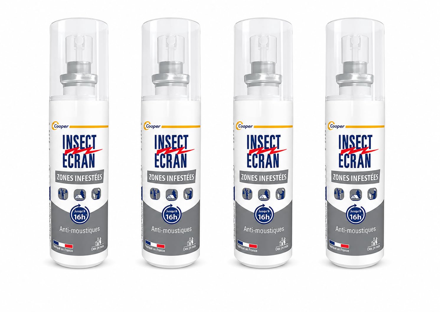 Insect Ecran Zones Infestées – Lot de 4 Sprays Anti-Moustiques Répulsif – Protection Jusqu'à 16h – Zones Tropicales et Tempérées