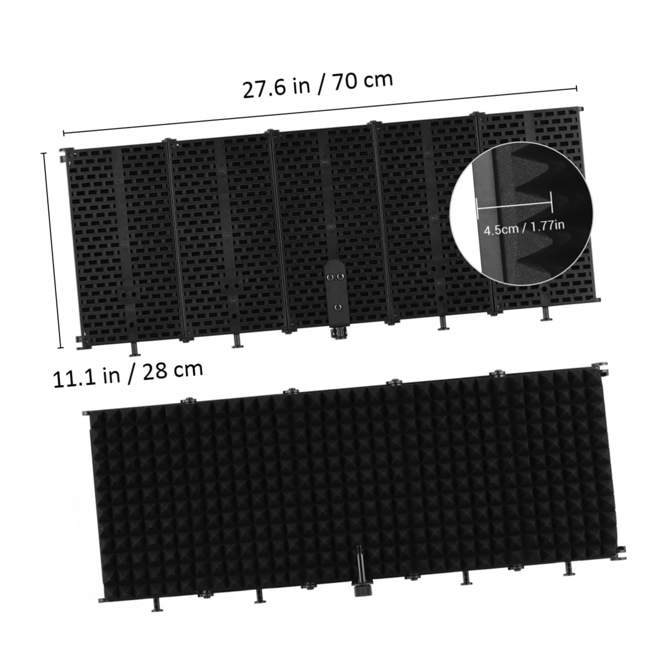 Protector de Aislamiento para Micrófono Plegable Negro de Abs | Pantalla Acústica para Grabación, Uso en Estudio y Mesa, Incluye Tornillos 3/8 a 5/8