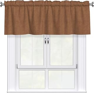 Faux Leather Natural Brown Valance for Windows 1 Piece, Short Kitchen Be...