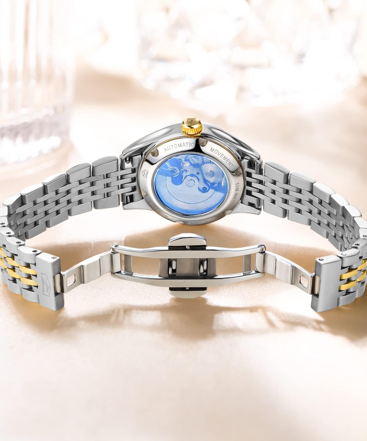 OLEVS Automatic Watches for Women Luxury Stainless Steel Gold and Silver Diamond Mechanical Dress Self Winding Date Waterproof Wrsit Watches for Ladies - Image 5